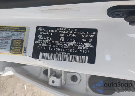 2014 Kia Optima Lx из США, поврежденный, VIN 5XXGM4A70EG339935